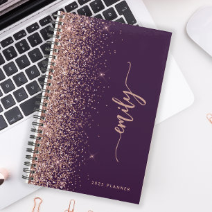 2025 Personalisierte Lila Rose Gold Glitzer Planer