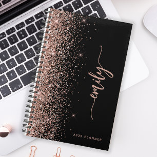 2025 Personalisierte schwarze Rose-Gold-Glitter Planer