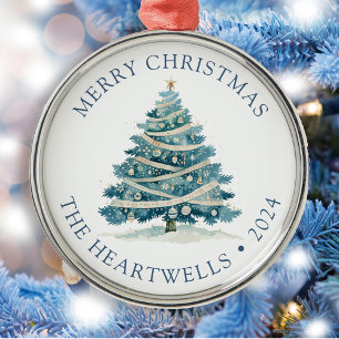 2025 Personalisierter blauer Wasserfarben-Weihnach Ornament Aus Metall