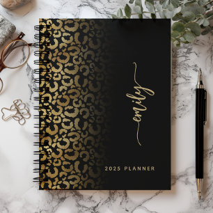 2025 Personalisiertes Schwarz Gold Leopard Flecken Planer