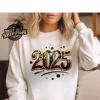 2025 PNG, Sublimation Design, Gold Black Glitzer