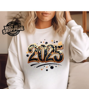 2025 PNG, Sublimation Design, Gold Black Glitzer T-Shirt