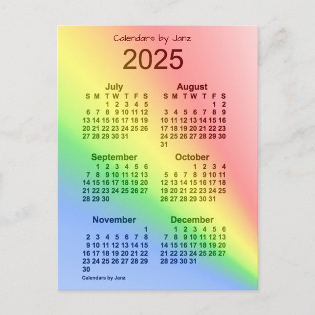 2025 Rainbow 6 Month Mini Calendar by Janz Postkarte (Vorderseite)
