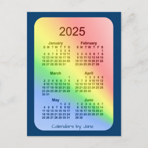 2025 Rainbow Blue 6 Month Mini Calendar by Janz Postkarte