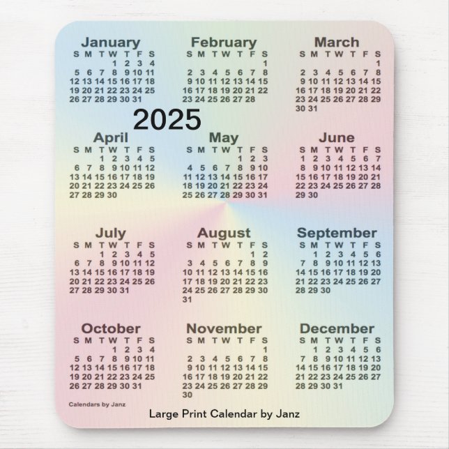 2025 Rainbow Cloud Large Print Calendar by Janz Mousepad (Vorne)