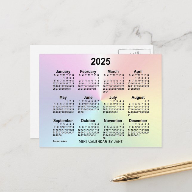 2025 Rainbow Cloud Mini Calendar von Janz Postkarte (Vorderseite/Rückseite Beispiel)