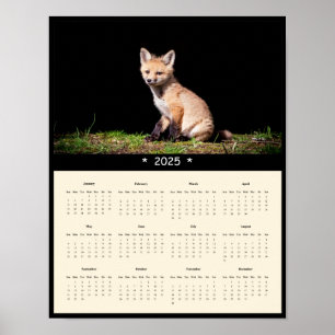 2025 Red Fox Kit Wall Calendar Poster