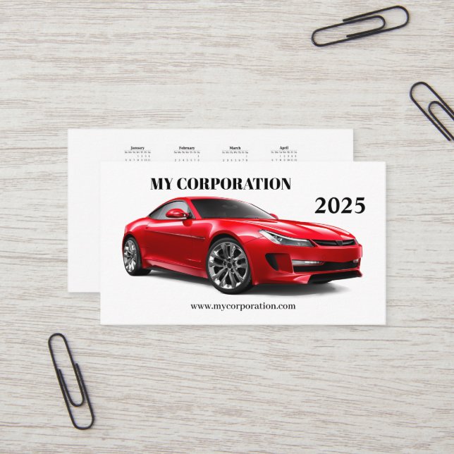 2025 Red Sport Car Pocket Kalender Visitenkarte (Vorderseite/Rückseite Beispiel)