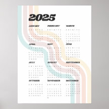 2025 Retro Wall Calendar - 18"x24" Poster