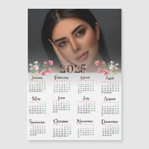 2025 Rosa Blumenkalender Benutzerdefiniertes Foto Magnetkarte