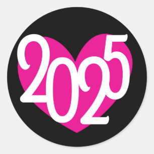 2025 rosa Herz Grafik Silvesterparty Runder Aufkleber