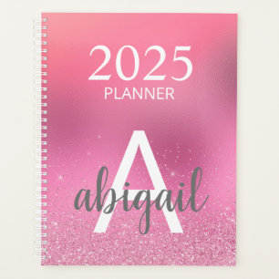 2025 Rosa Rosa Glitzer Stilvolle Monogrammbezeichn Planer