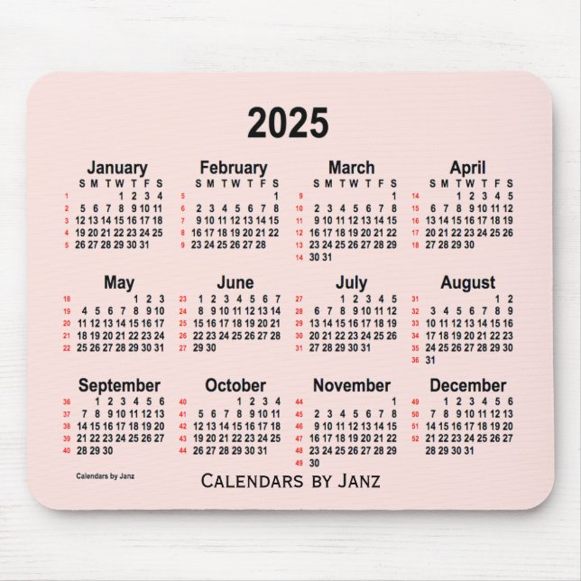 2025 Rose 52 Wochen Kalender von Janz Mousepad (Vorne)
