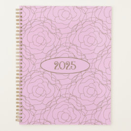 2025 Rose aus festem Glas: Goldene Rose auf Rosa Planer