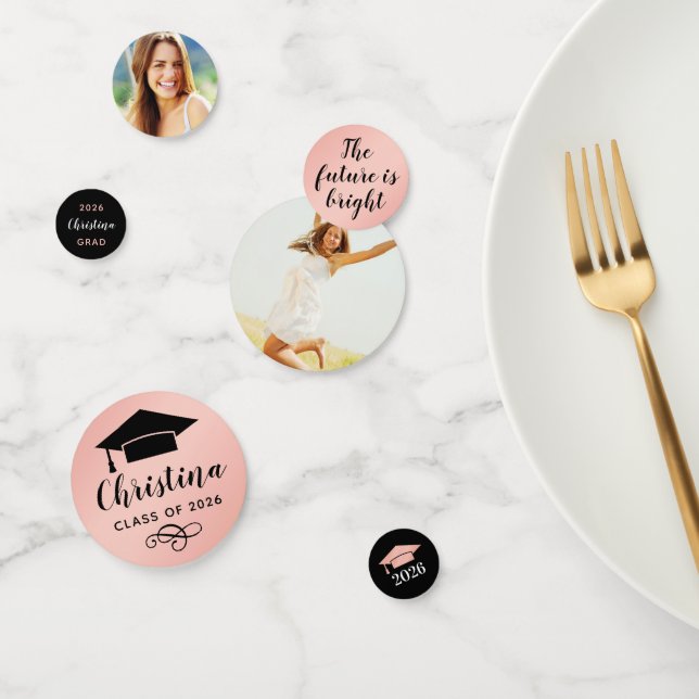 2025 Rose Gold Custom Foto Graduation Party Konfetti (Gruppe)