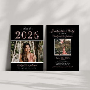 2025 Rose Gold Foto Graduation Party Einladung