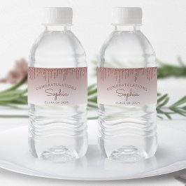 2025 Rose Gold Glitzer Tropfen Graduation Party Wasserflaschenetikett