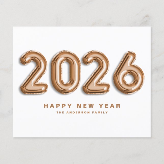 2025 Rose Gold Mylar Balloons Happy New Year Card (Vorderseite)