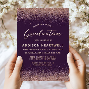 2025 Roségold-Glitter-Purple-Abschlussfeier Folieneinladung