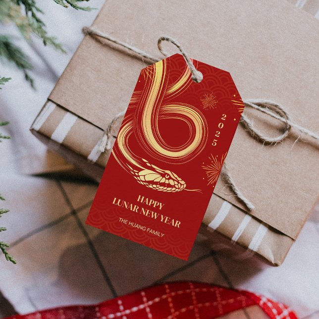 2025 Schlangenjahr Rotes chinesisches Neujahr Geschenkanhänger (2025 Snake Year Red Chinese New Year Gift Tags)