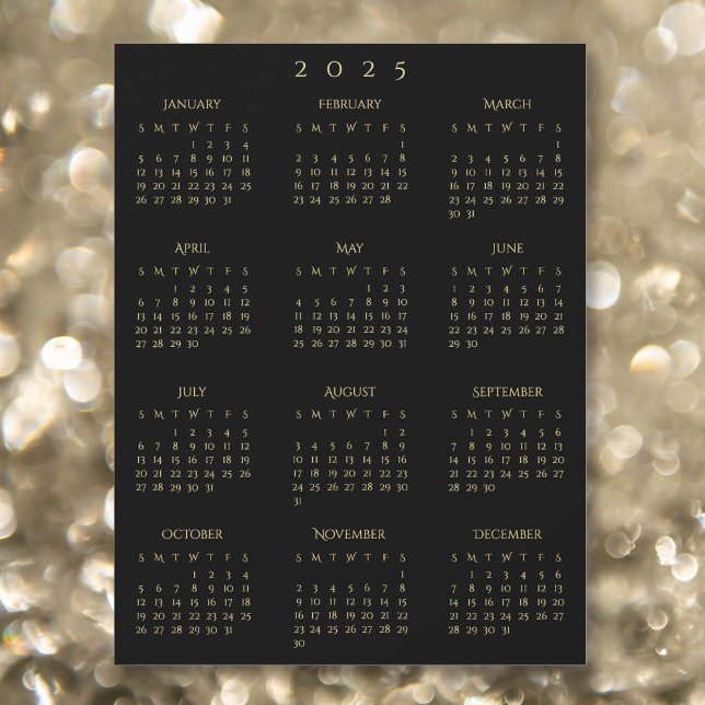 2025 Schwarzes Jahr-Kalender-Magnet für Schwarzes  Magnetkarte (2025 Full Year Black Gold Yearly Calendar Magnet)