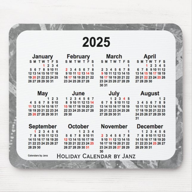 2025 Silver Holiday Art Calendar von Janz Mouse Pa Mousepad (Vorne)
