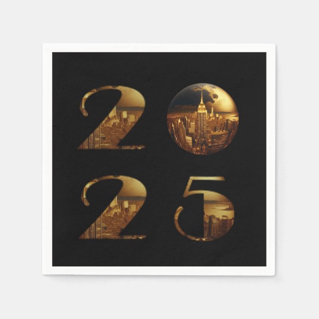 2025 Silvester Party-Ball-NYC Gold- Serviette (Vorderseite)