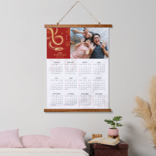 2025 Snake Zodiac Chinesischer Neujahrskalender Wandteppich Mit Holzrahmen