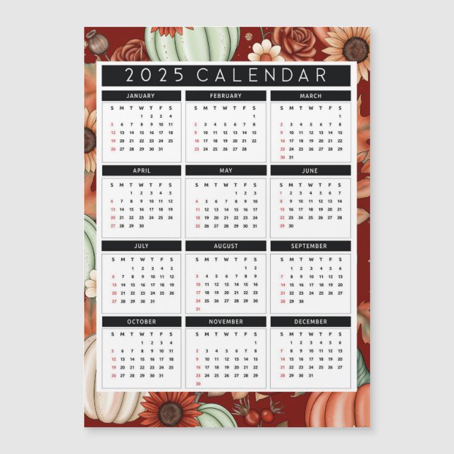 2025 Sonnenblumenkalender - Jahr auf einen Blick Magnetkarte (Vorderseite)