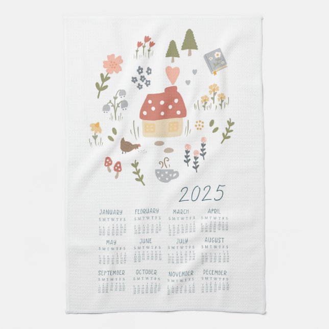 2025 Teetuchkalender Gemütliche Hütte Berghütte Geschirrtuch (Vertikal)