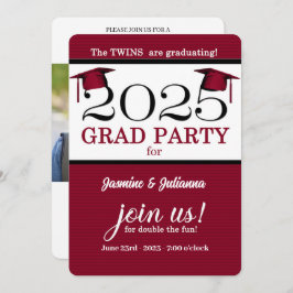 2025 Twin Graduate Red Pinstripe Foto Abschluss Einladung