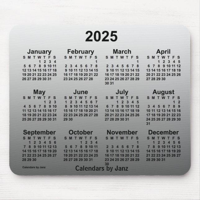 2025 Verblassener weißer Kalender von Janz Mouse P Mousepad (Vorne)