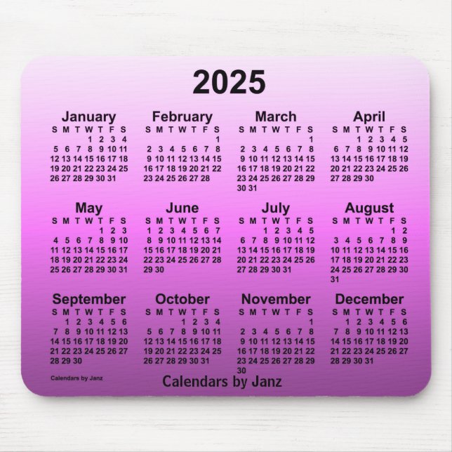 2025 - Verblasster Hot Pink-Kalender von Janz Mousepad (Vorne)