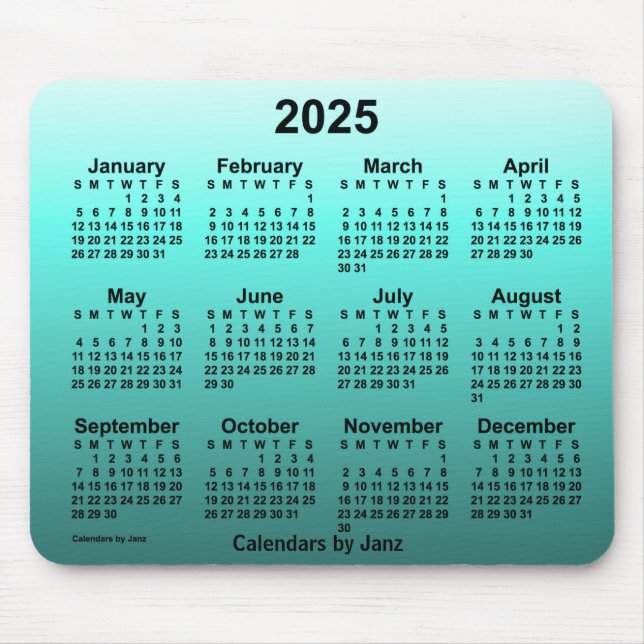 2025 Verblichener Aquamariner Kalender von Janz Mo Mousepad (Vorne)