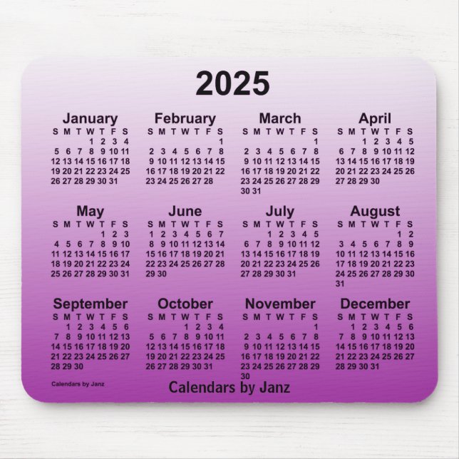 2025 Verblichener Lila Kalender von Janz Mouse Pad Mousepad (Vorne)