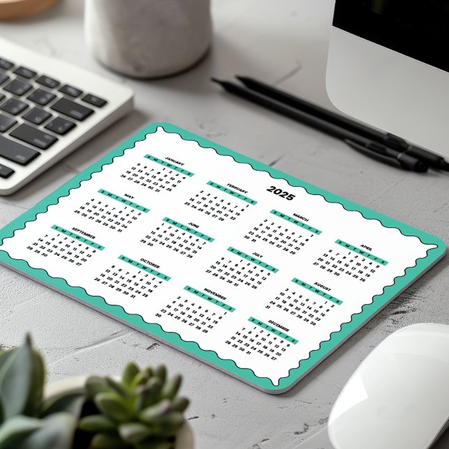 2025 Volljähriger Kalender Wavy Smaragdgrün Mousepad (Von Creator hochgeladen)