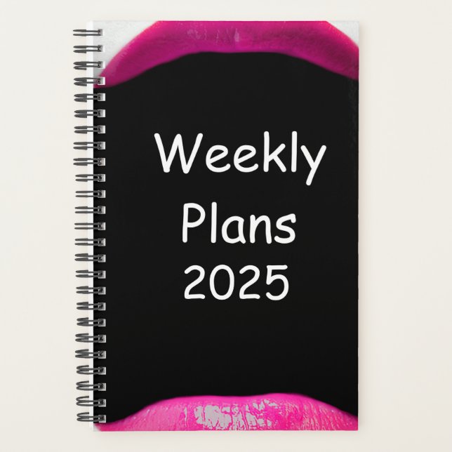 2025 Weekly plant einfache, rosa Lips Design Planer (Vorderseite)