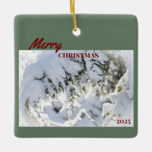 2025 Weihnachtsbaumschmuck: Schnee-bedeckte Immerg Keramikornament
