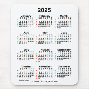 2025 White 52 Week Calendar by Janz Mousepad