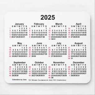 2025 White 52 Weeks ISO Calendar by Janz Mouse Pad Mousepad
