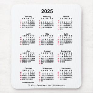 2025 White 52 Weeks ISO Calendar by Janz Mousepad