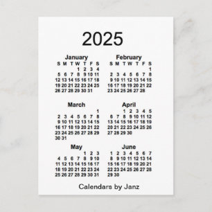 2025 White 6 Month Mini Kalender von Janz Postkarte