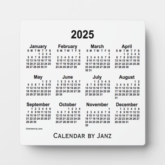 2025 White Desk Calendar von Janz Fotoplatte (Vorderseite)