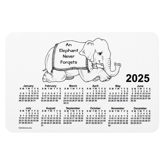 2025 White Elephant Calendar von Janz 4x6 Magnet (Horizontal)