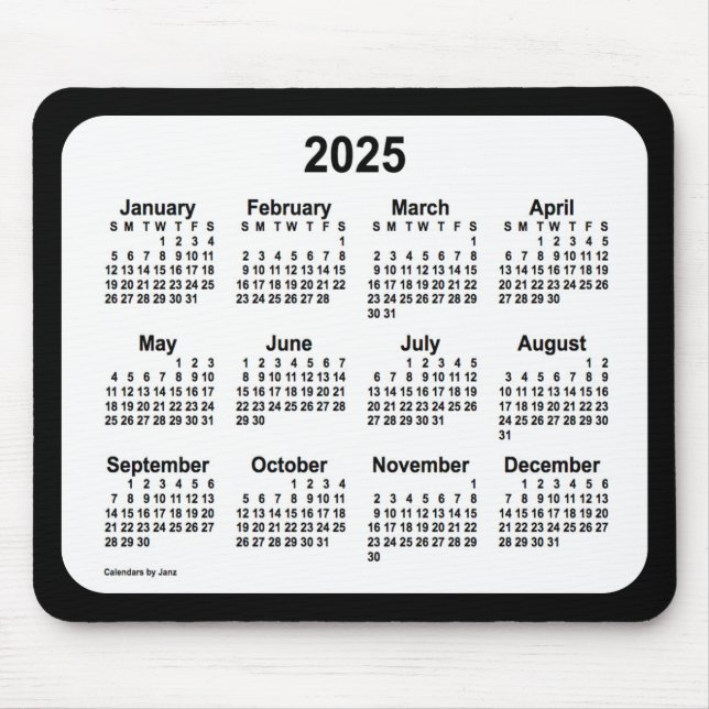 2025 White on Black Calendar by Janz Two Tone Mousepad (Vorne)