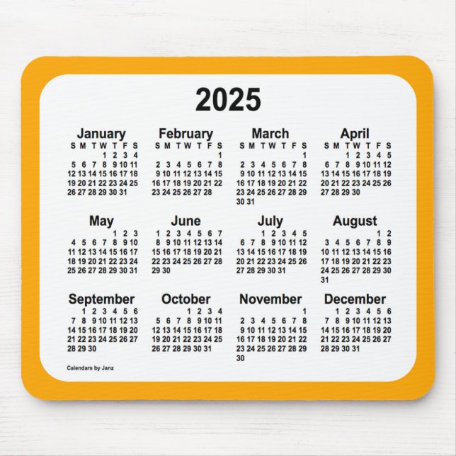 2025 White on Orange Calendar by Janz Two Tone Mousepad (Vorne)