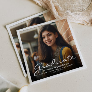 2025 White Script Foto Graduation Party Serviette