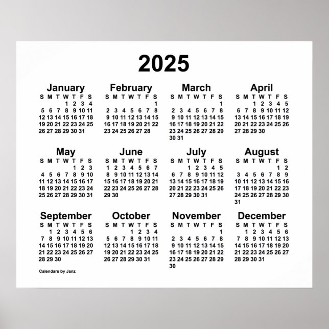 2025 White Wall Calendar von Janz Poster (Vorne)