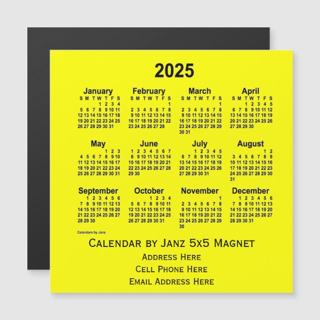2025 Yellow Business Calendar von Janz Magnetkarte (Vorne/Hinten)