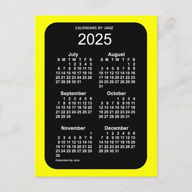2025 Yellow Neon 6 Month Mini Calendar by Janz Postkarte (Vorderseite)